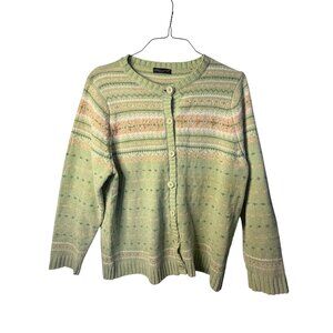 Vintage Carolyn Taylor Womens Textured Knit Cardigan Green Sweater Cozy Layering